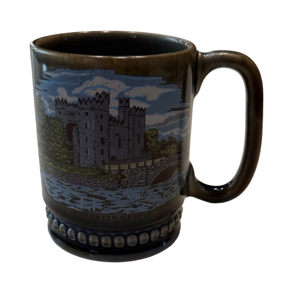 Vintage Irish Porcelain Bunratty Castle Mug Made in Ireland Green Blue Glazed